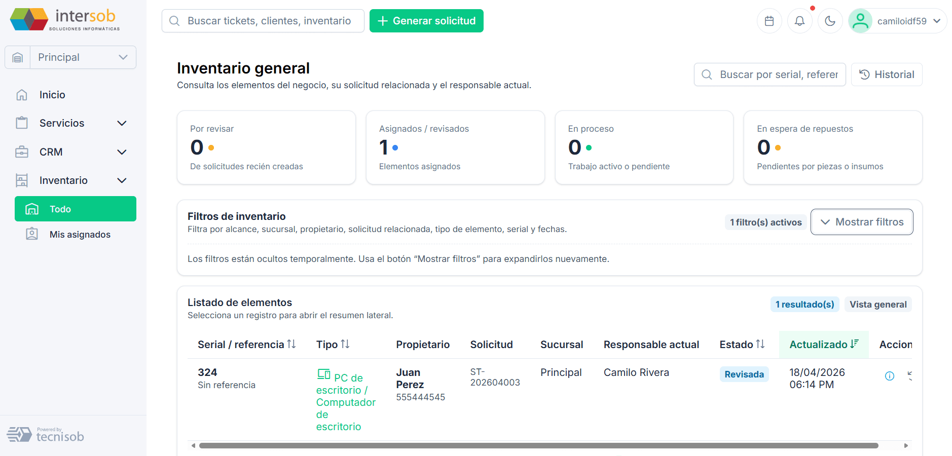 Inventory module in Tecnisob 3.0